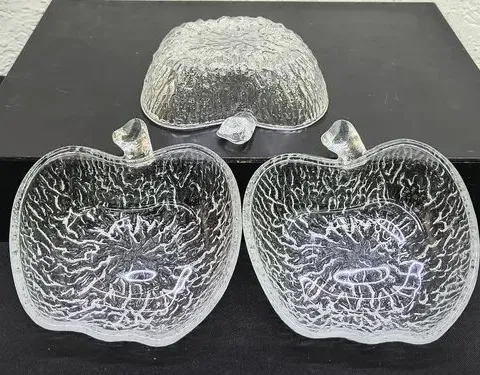 Set Plato Italiano Forma Manzana Cristal Cortado Vintage 70s Transparente Platos Italianos En Forma De Manzana Cristal Cortado Vintage 70's