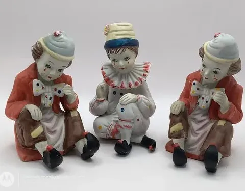 Set Payasos De Porcelana Antiguos J Vazquez Collection P5217 Blanco Naranja Café
