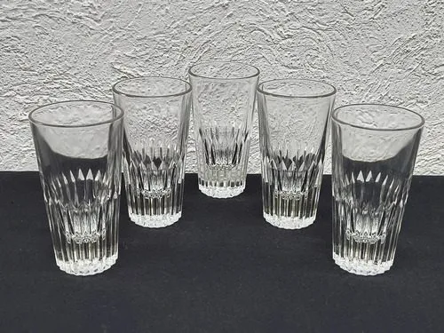 Set 5 Vasos Acanalados  Vintage Cristalería De Bar 70s 80ml Transparente — Coleccionables vintage, años 70s