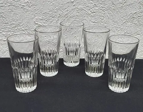 Set 5 Vasos Acanalados Vintage Cristalería De Bar 70s 80ml Transparente