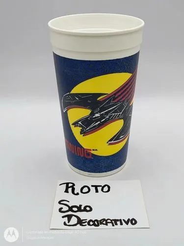 Pepsi Vaso Vintage Batman Batwing Retro 80's Con Detalle Azul, Amarillo Con Blanco
