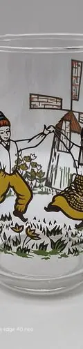 Vaso De Cristal Vintage Pareja Bailando Campo Molino Viento Transparente — Coleccionables vintage, años 60s
