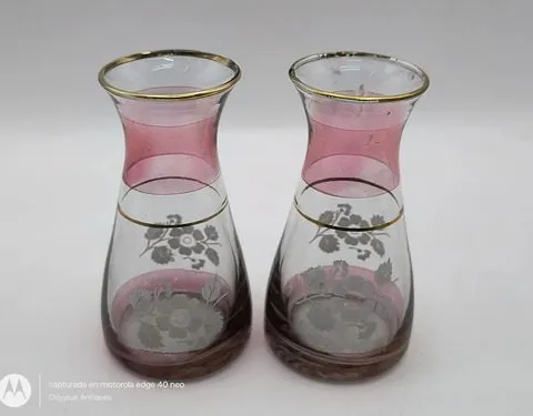 Par Floreros Cristal Vintage Cranberry Red Pink Filo Dorado Cranberry Red Pink Par De Floreros Cristalería Vintage Cranberry Red Pink Filo Dorado