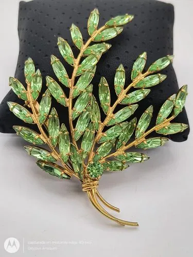 Prendedor Flores Art Deco Tipo Vintage Cristal Zirconia Verd Verde