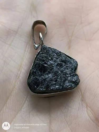 Dije De Turmalina Negra Recubrimiento Latón Plateado 3cm Negro — Coleccionables vintage