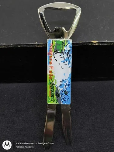 Destapador Abre Botellas Navaja Vintage Niágara Falls Metal Plateado Con Azul Y Verde — Coleccionables vintage, años 90s