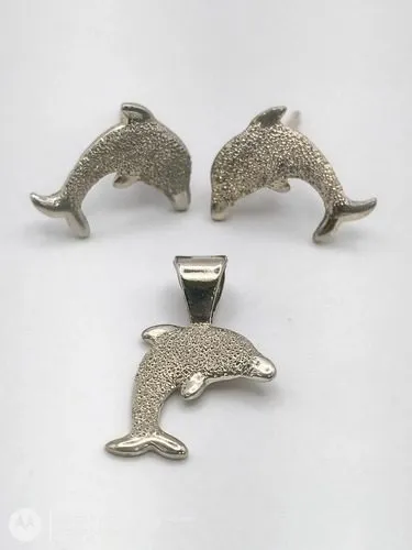 Aretes Y Dije Delfines En Plata Fina .925 Usado Plateado