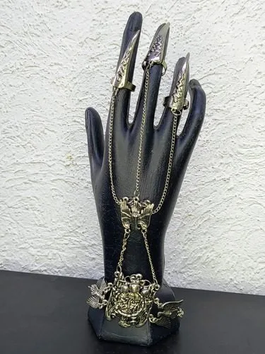Brazalete De Cadena Punk Gótica Dedos Hasta Muñeca Plateada Plateado — Coleccionables vintage