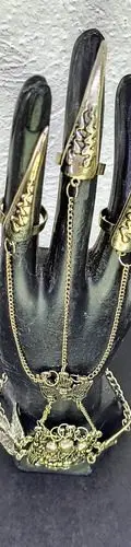 Brazalete De Cadena Punk Gótica Dedos Hasta Muñeca Plateada Plateado — Coleccionables vintage (foto 3)