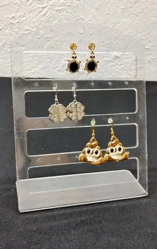 Exhibidor Aretes Placa Transparente Acrílico 18cm Lote 24pzs Blanco — Coleccionables vintage
