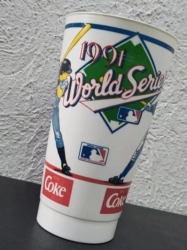 Vaso Coca Cola Vintage World Series 1991 Baseball Minnesota Rojo Con Blanco Y Verde — Coleccionables vintage, años 90s