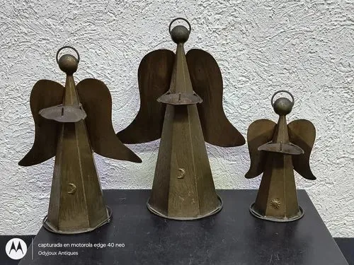 Set Candelabros Trio De Ángeles De Latón Vintage Original Cobrizo — Decoración vintage, años 80s