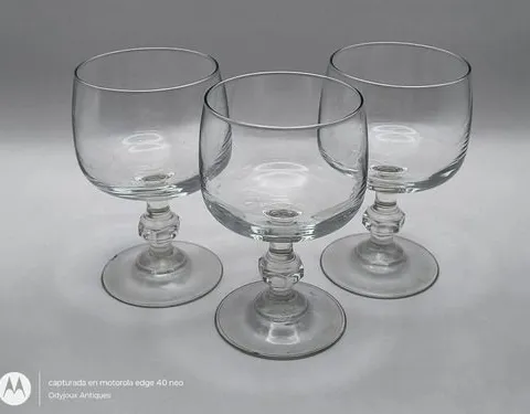 Set 3 Copas De Vino/agua De Cristal Vintage Francés Defecto Transparente