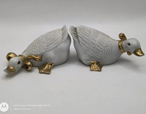 Figuras Patos Vintage De Porcelana 70's Antiguos Made China Blanco
