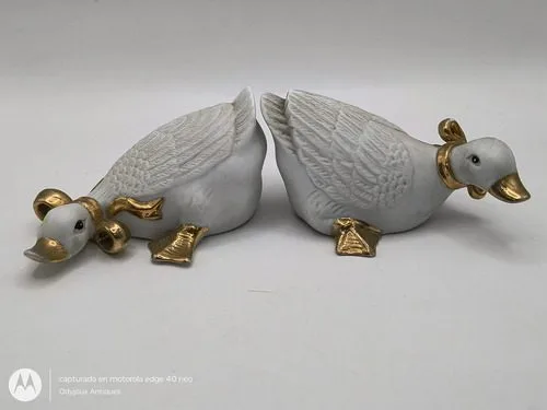 Figuras Patos Vintage De Porcelana 70's Antiguos Made China Blanco — Coleccionables vintage, años 70s