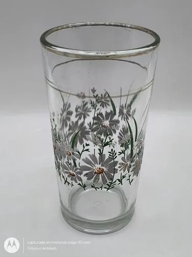 Vaso De Cristal Jaibolero Con Flores Filo De Oro Vintage Transparente Con Diseño De Flores