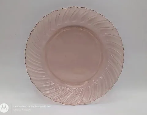 Plato Plano Fortecrisa Vidrio Rosa 18cm Vintage 70s Original Rosa Pálido Plato Plano Fortecrisa Vidrio Rosa 18cm Vintage Años 70's Original