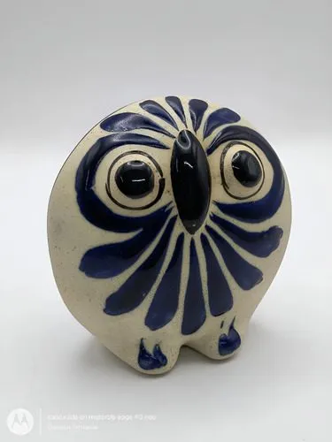 Escultura Búho Artesanal D Arcilla Souvenir Guadalajara 11cm Azul