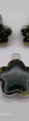 Juego Aretes Y Dije Flor Encapsulado Plata Fina .925 Usado Negro — Coleccionables vintage