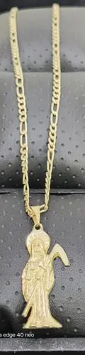 Cadena Tipo Cartier Dije Santa Muerte Latón Con Baño D Plata Plateado — Coleccionables vintage (foto 10)