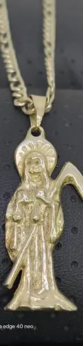 Cadena Tipo Cartier Dije Santa Muerte Latón Con Baño D Plata Plateado — Coleccionables vintage (foto 9)
