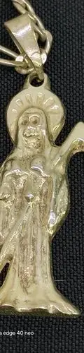 Cadena Tipo Cartier Dije Santa Muerte Latón Con Baño D Plata Plateado — Coleccionables vintage (foto 5)