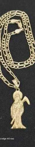 Cadena Tipo Cartier Dije Santa Muerte Latón Con Baño D Plata Plateado — Coleccionables vintage (foto 4)
