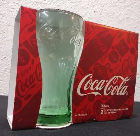 Vaso Coca Cola Retro-vintage Verde De Vidrio Set 2pzas 495ml Verde