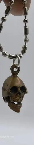 Collar Acero Inoxidable Con Dije Colgante Calavera De Latón Plateado — Coleccionables vintage (foto 5)