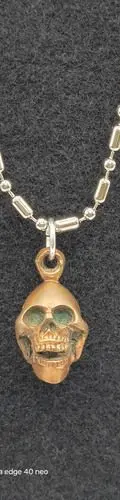 Collar Acero Inoxidable Con Dije Colgante Calavera De Latón Plateado — Coleccionables vintage (foto 8)