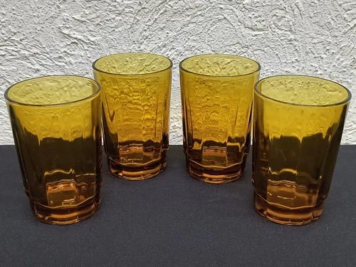 Set Vasos De Cristal Ámbar Vintage Kim Indonesia 4pack 150ml Ámbar — Coleccionables vintage, años 70s