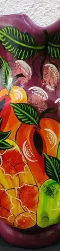 Jarrón Florero Artesanal Oaxaqueño Frutas Barro Usado 35cm Morado Verde Rojo Naranja Amarillo Frutas — Decoración vintage (foto 2)