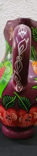 Jarrón Florero Artesanal Oaxaqueño Frutas Barro Usado 35cm Morado Verde Rojo Naranja Amarillo Frutas — Decoración vintage (foto 5)