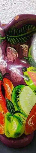 Jarrón Florero Artesanal Oaxaqueño Frutas Barro Usado 35cm Morado Verde Rojo Naranja Amarillo Frutas — Decoración vintage (foto 9)