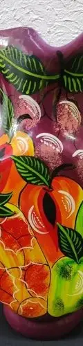 Jarrón Florero Artesanal Oaxaqueño Frutas Barro Usado 35cm Morado Verde Rojo Naranja Amarillo Frutas — Decoración vintage (foto 10)