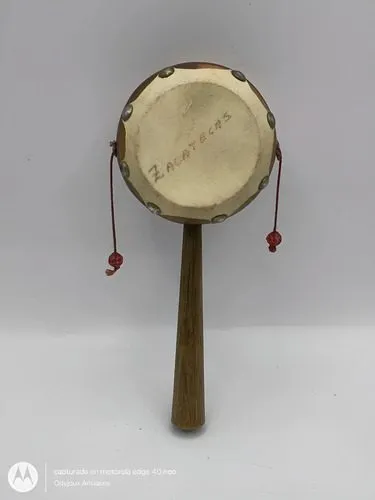 Tamborcito Giratorio Artesanal De Madera Juguete Antiguo Marrón Claro