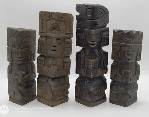Esculturas Tótem Dioses Mayas En Madera Vintage 4-pack 17cm Chocolate