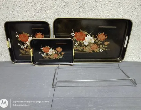 Conjunto 3 Bandejas Japonesas Vintage Lacquerware Tray Set Negro