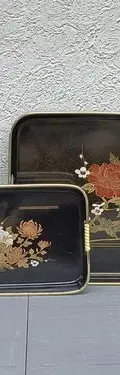 Conjunto 3 Bandejas Japonesas Vintage Lacquerware Tray Set Negro — Decoración vintage, años 70s (foto 2)