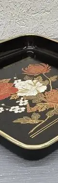 Conjunto 3 Bandejas Japonesas Vintage Lacquerware Tray Set Negro — Decoración vintage, años 70s (foto 7)