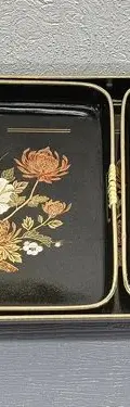 Conjunto 3 Bandejas Japonesas Vintage Lacquerware Tray Set Negro — Decoración vintage, años 70s (foto 10)