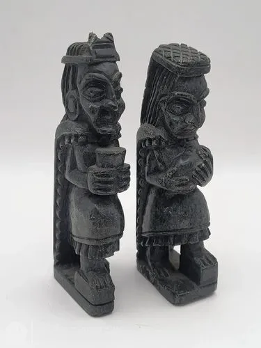 Par D Esculturas Prehispánicas Artesanales Obsidiana Antigua Negro — Coleccionables vintage