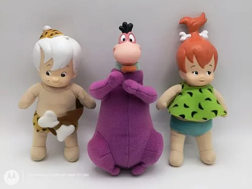 Lote 3 Peluches Los Picapiedra 1994 Hanna Barbera Holanda Violeta — Coleccionables vintage, años 90s