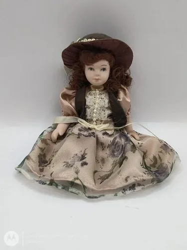 Muñeca De Porcelana Miniatura Campesina 80's Vintage 16cm
