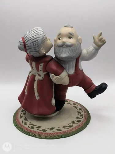Escultura Musical Señor Y Señora Noel Navidad Bailando Retro Rojo