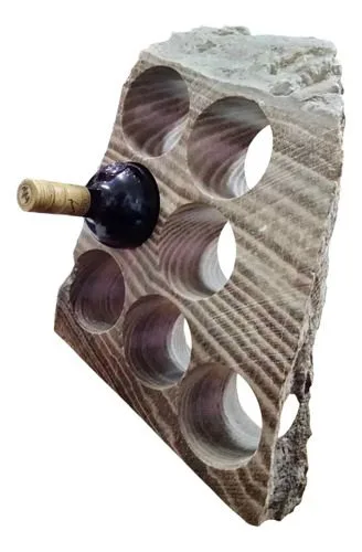 Cava De Mármol Artesanal Con Onix 9 Orificios Para Botellas Beige Con Chocolate — Decoración vintage