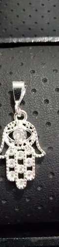 Dije Mano De Fátima Con Zirconias En Plata Fina .925 De 3cm Plateado — Coleccionables vintage, años NOW (foto 2)