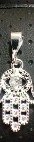 Dije Mano De Fátima Con Zirconias En Plata Fina .925 De 3cm Plateado — Coleccionables vintage, años NOW (foto 4)