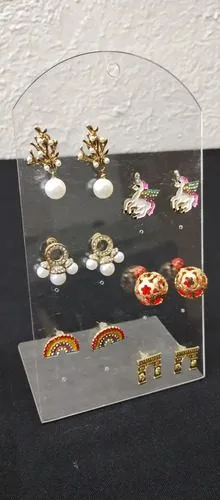 Exhibidor Aretes Placa Transparente Acrílico 18cm Lote 20pzs Blanco — Coleccionables vintage