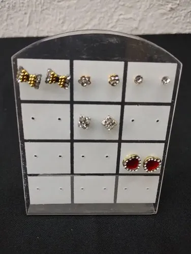 Exhibidor Aretes Placa Cuadro Blanco Acrílico 10cm Lote 11pz Blanco